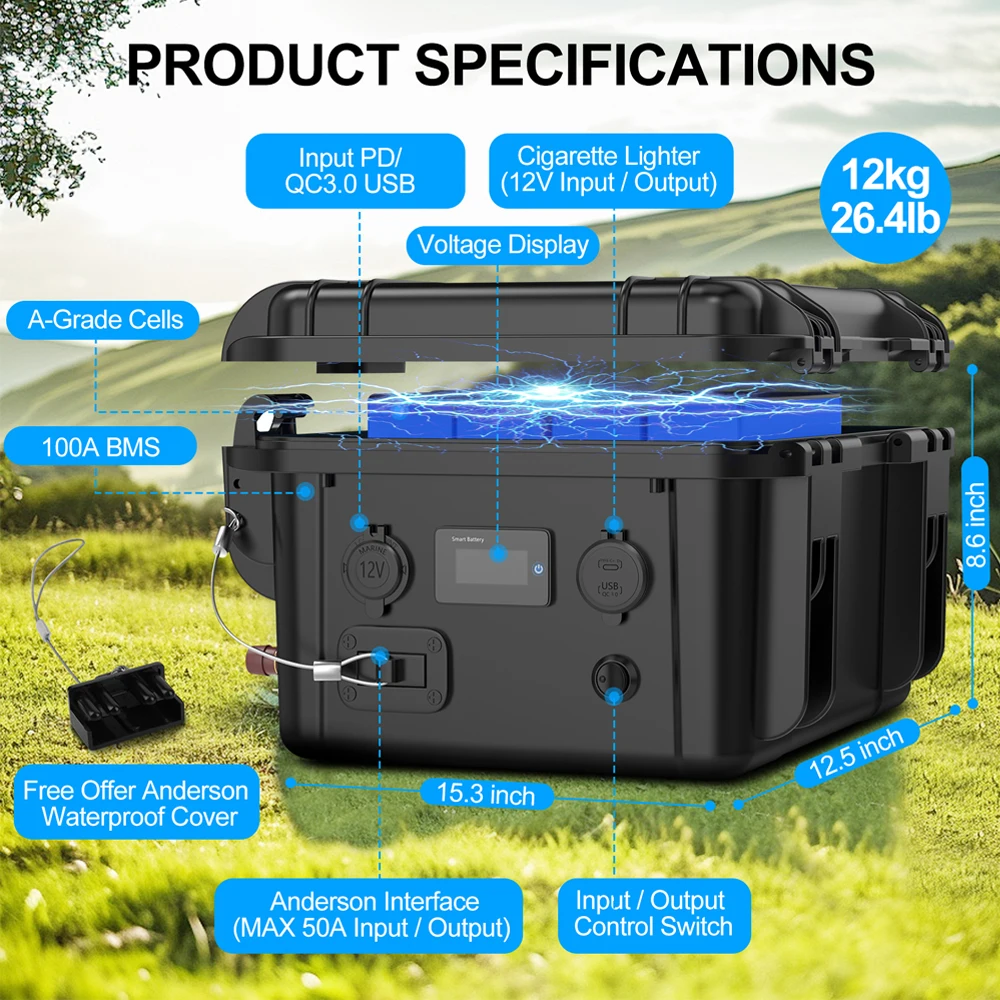LFPO4 Battery Pack 100/120/150Ah LFP Batteries BMS Rechargeable 36v100ah 150AH Waterproof Marine RV Outdoor camping equipment - Image 10